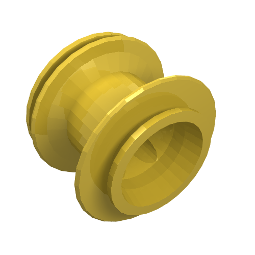 A single yellow LEGO Wheel 43.2 x 28 Balloon Small with Axle Hole (+ Shape), viewed from an angle.