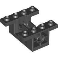 Black LEGO Technic Gearbox 4 x 4 x 1 2/3 with studs on top and bottom, open center, and internal gear structures.