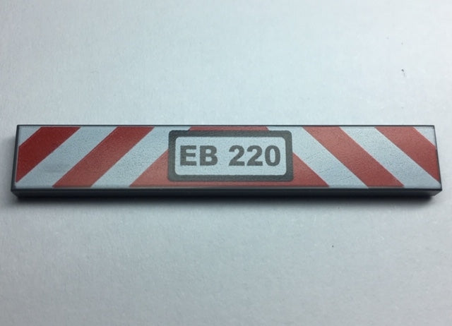 LEGO 6636pb175 - Tegel 1 x 6 met 'EB 220' en rood-witte gevaarstrepen patroon