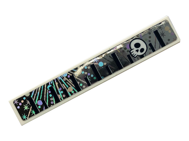 LEGO 6636pb237 - Tile 1 x 6 with Skull and Height Chart Pattern (Sticker) - Set 41375