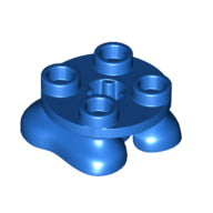 Blue LEGO 66858 part with a round 2x2 plate, four studs, central axle hole, and two curved feet.