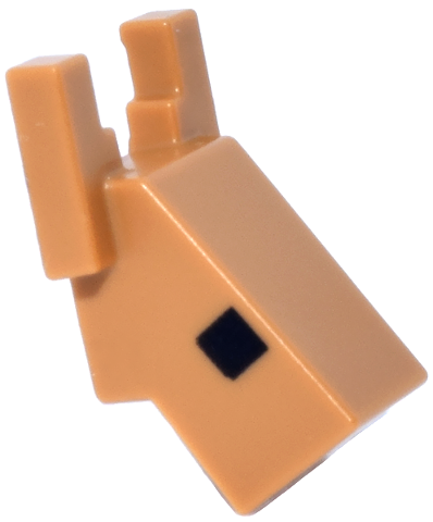 LEGO 6985pb01 - Pixelated wezenhoofd met schuin gezicht en oren met zwarte ogen patroon (Minecraft Armadillo)