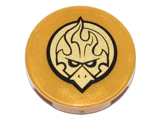LEGO 14769pb101 - Ronde tegel 2 x 2 met Bottom Stud Holder met Gouden Chima Adelaar Embleem Patroon (Sticker) - Set 70146