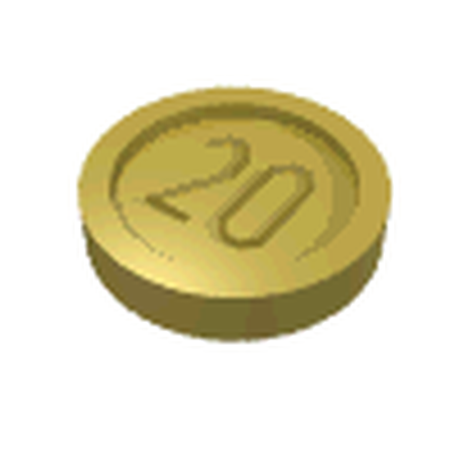 Gold LEGO coin with 20 mark, a minifigure utensil accessory