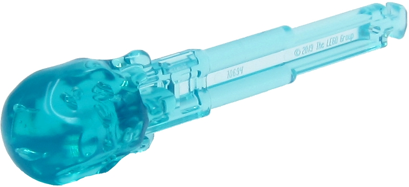 Transparent light blue LEGO projectile arrow 70694 with a solid shaft and round end with 4 notches.