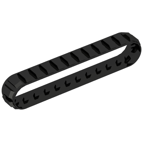Black LEGO 71965 tread with 28 medium-sized links, forming an oval shape