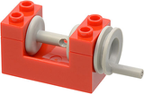 LEGO 73037c00 String Reel Winch 2x4x2, red brick with light gray drum and shaft.