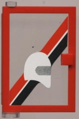 LEGO 73436c01pb01 - Door 1 x 4 x 5 Left with Trans-Clear Glass and  & Black diagonal Stripe and White Helmet Pattern (Sticker) - Set 6373
