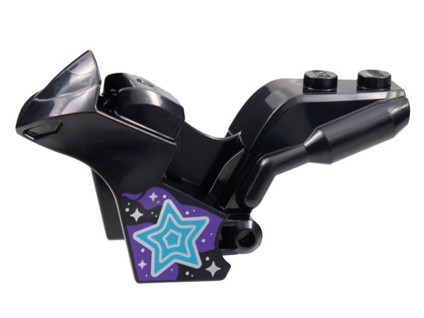 Black LEGO motorcycle fairing, Stuntz Sport Bike Tapered Front with blue, purple, and silver stars pattern.