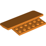 Brown LEGO Slope 15 5x8x2/3 plate with 12 recessed studs. Angled view shows smooth top and studded bottom.