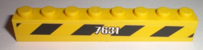 LEGO 3008pb106R - Steen 1 x 8 met Wit '7631' en Zwart Gevaar Strepen Patroon Model Rechterzijde (Sticker) - Set 7631