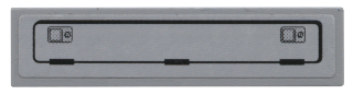 Gray LEGO 1x4 tile with a service door pattern, featuring two handles and a segmented horizontal bar.