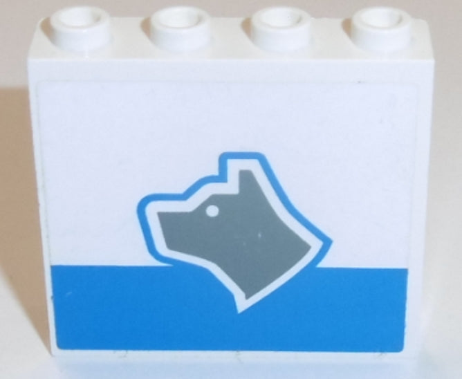 LEGO 4215bpb33L - Paneel 1 x 4 x 3 - Holle Studs met Donkergrijs Hondengezicht naar Links en Blauwe Strepenpatroon (Sticker) - Set 7744