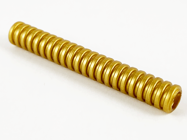 Gold LEGO 78c07 ribbed hose, 7L (5.6cm), 7mm diameter, on a white background.