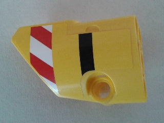 Yellow LEGO Technic smooth short panel fairing with red and white danger stripes and a black vertical stripe.