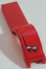 Red LEGO Vehicle Mudguard 1x4 1/2 with a black and white double headlights pattern on the curved front.
