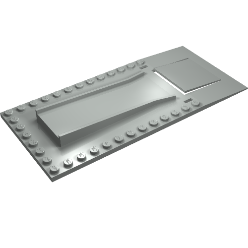 Light gray LEGO 8x18 garage floor plate with perimeter studs, a central recessed ramp, and a raised flat section.