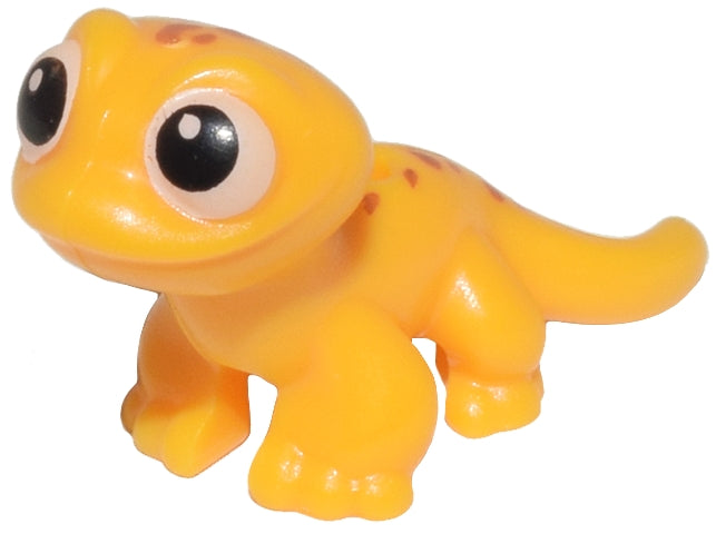 LEGO 84307pb02 Popcorn colored salamander/gecko figure with black and white eyes and dark orange spots.