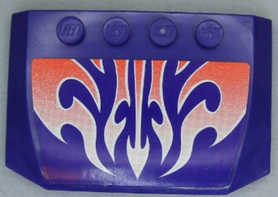 Dark blue LEGO 4x6x2/3 triple curved wedge piece with red and white faded flames sticker pattern.