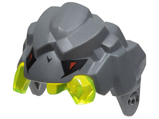 LEGO 85045c01pb01 Large Figure Head Rock Monster King upper jaw in grey, with molded trans-neon green teeth and printed black/red eyes.