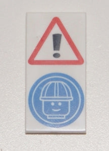 LEGO 87079pb0404 - Tile 2 x 4 with Exclamation Mark in Warning Triangle and Minifigure Head with Construction Helmet Pattern