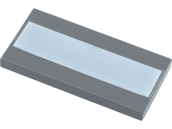LEGO 2x4 dark gray tile with a recessed white stripe pattern in the center