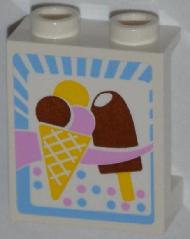 LEGO 87552pb007 - Panel 1 x 2 x 2 with Side Supports - Hollow Studs with Ice Cream Cone and Ice Cream Bar Pattern (Sticker) - Set 3061