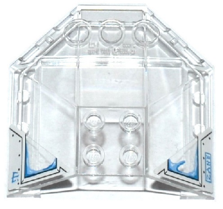 Clear LEGO 87606pb04 windscreen 6x6x2 canopy piece with four studs, light blue frosted details, and 'ZANE' pattern.