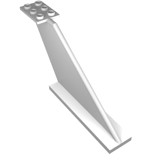Light gray LEGO 87614 Tail 12 x 2 x 5 part, featuring a 2x3 plate on top and a sloping fin tapering to a point.