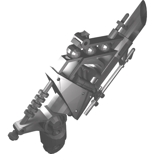 LEGO 87809 Hero Factory Heavy Metal Shooter Arm, a detailed grayscale rendering with spherical ammo, pistons, and armor.