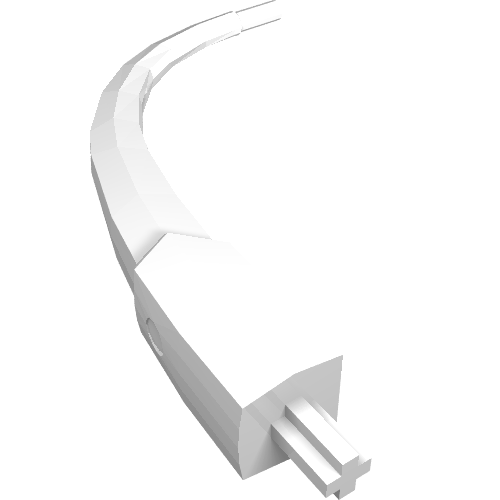 White, curved LEGO Large Figure Tail piece, featuring a cross axle connection point at one end and a circular hole on the side.