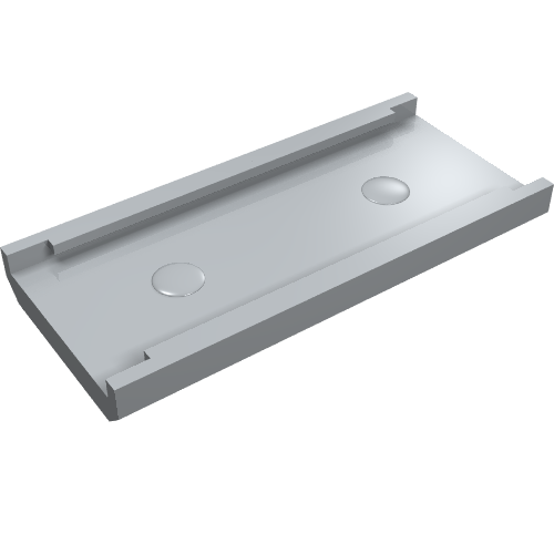 A grey rectangular LEGO ladder holder plate (part 87913) with two studs and two long rails on top.