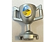 Silver LEGO trophy cup with a sticker depicting a desert landscape under a full moon, set against a blue sky.