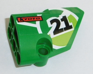 Green LEGO Technic Panel Fairing #2 Small Smooth Short with '21' and 'KYOTO' pattern/sticker from Set 8864.