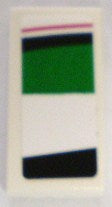 LEGO 3069pb0131L - Tegel 1 x 2 met rood, zwart en groen patroon model linkerkant (sticker) - Set 8898