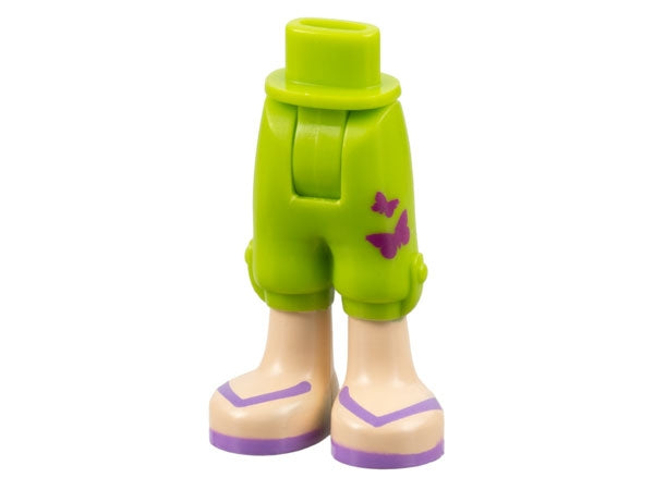 LEGO mini-doll lime green cropped trousers with magenta butterflies, light nougat legs, and medium lavender sandals.