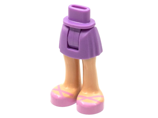 LEGO mini-doll hips and skirt, purple, light nougat legs, bright pink shoes with criss-cross pattern.