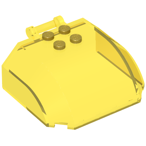 Yellow LEGO 92580 Windscreen 5 x 6 x 2 Curved Top Canopy with 4 studs and a bar handle.