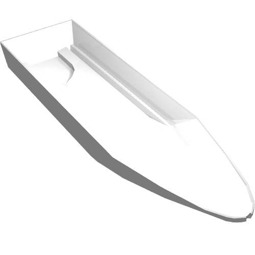 White LEGO Boat, Hull Unitary 28 x 8, Base (part 92710) with a pointed bow and open stern.
