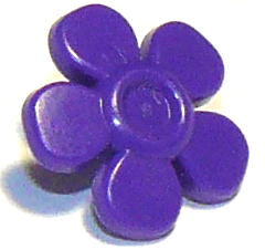A single, solid purple LEGO flower with five smooth petals and a small central pin, designed as a hair decoration.