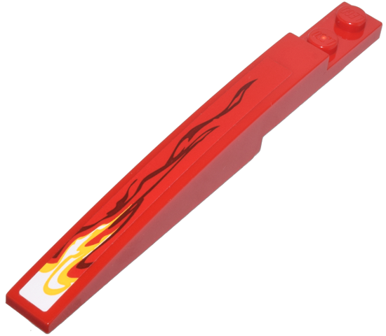 LEGO 85970pb003L - Helling, gebogen 10 x 1 met wit en geel vlammend patroon model links (sticker) - Set 9441