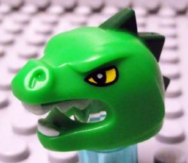 LEGO 95322pb01 - Minifigure, Headgear Head Cover, Costume Lizard with Yellow Eyes, White Teeth, and Dark Green Horns Pattern