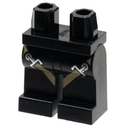 Black LEGO hips and legs with dark tan harness straps and silver clip buckles pattern.