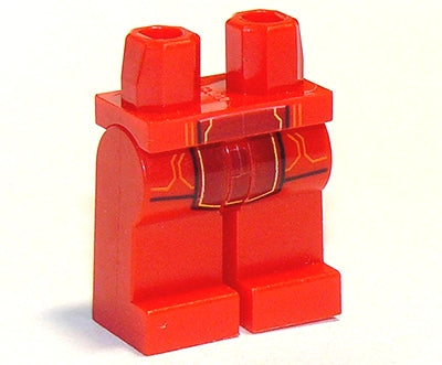 LEGO 970c00pb0680 Hips and Legs, red with orange/yellow circuitry and dark center panel pattern.