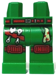 LEGO 970c00pb0991 - Benen en heupen met rode riem, zilveren gesp, kniebeschermers, gereedschapsriem met tools, zakdoek met sterrenpatroon