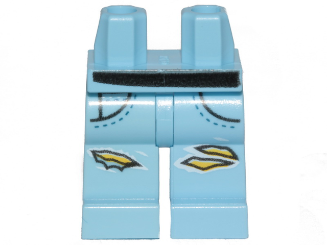 Light blue LEGO hips and legs with ripped denim pants, pockets, and black belt pattern