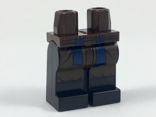 LEGO 970c11pb35 hips and black legs with pleats and blue sash pattern.