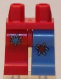 LEGO minifigure red hips. The right leg is red with a medium blue patch, and the left leg is medium blue with a red patch.
