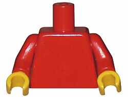 Plain red LEGO minifigure torso with red arms and yellow hands.