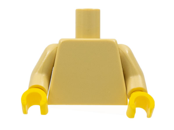 Plain tan LEGO minifigure torso with tan arms and yellow hands, viewed from the front.